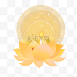 平静如水的湖面图片_泰国水灯节黄色点燃的莲花灯元素