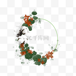 手绘水彩棉花花环