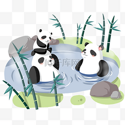 温泉图片_熊猫一家泡温泉