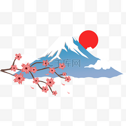 风景樱花图片_日本富士山风景插画