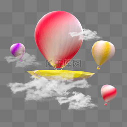 红色浮云图片_C4D帆船热气球