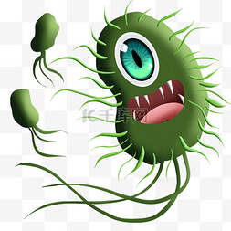 独眼图片_绿色毛绒尖牙独眼细菌