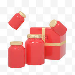 C4D红色瓶子礼盒产品罐子实物