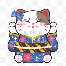 招财猫可爱图片_和风日本和服招财猫