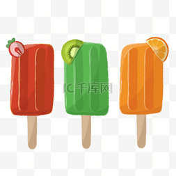 夏季彩色手绘卡通水果冰淇淋装饰