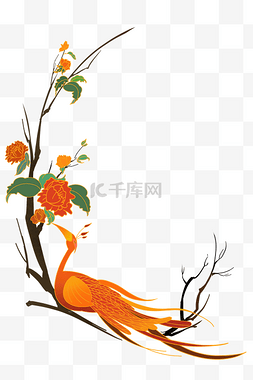 动物中国画图片_树枝上的凤凰