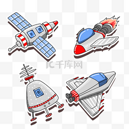线性中国图片_手绘线性外太空宇宙飞船贴纸