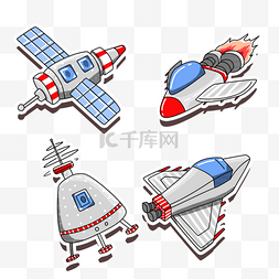 外太空图片_手绘线性外太空宇宙飞船贴纸