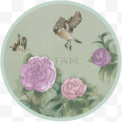 国画飞鸟图片_工笔复古中国风墙画壁纸插画重瓣