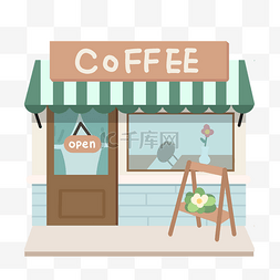 咖啡店素材图片_蓝黄色咖啡店店铺
