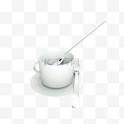 3D白色咖啡杯勺子