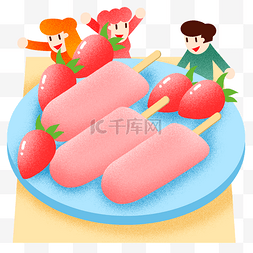 吃冰棍图片_夏季草莓雪糕