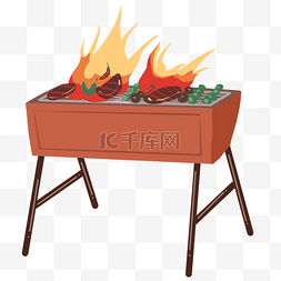 燃烧的烧烤架子插画