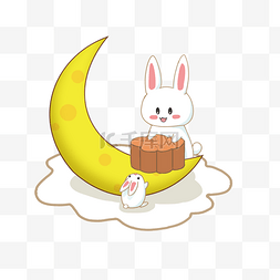 中秋节卡通手绘白色可爱兔子吃月