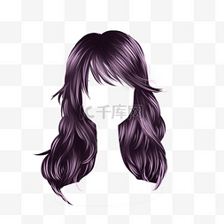 紫色假发图片_烫发头假发