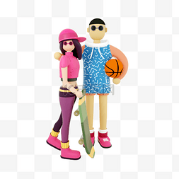 篮球图片_微立体3D插画情侣运动