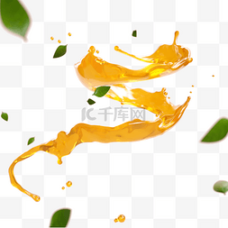 橙汁海报手绘图片_旋转流淌的橙汁液体3d元素
