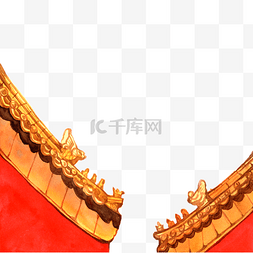 中国建筑红色图片_彩色手绘故宫红墙装饰画