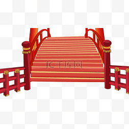 红色国风建筑图片_中国风古风红色建筑桥拱桥