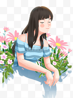 花丛中的图片_坐在花丛中的女孩