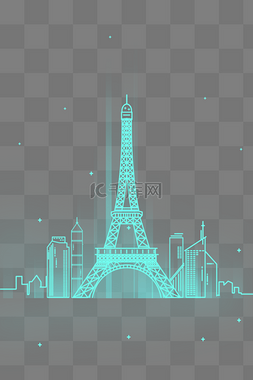 城市街道图片_扁平线条法国巴黎埃菲尔铁塔城市