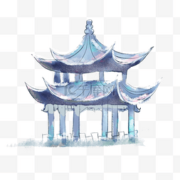 中国古建筑插画图片_灰色水墨亭子插画