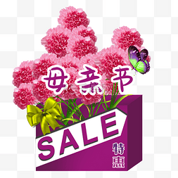 母亲节促销图片_母亲节紫色盒子粉色康乃馨促销标
