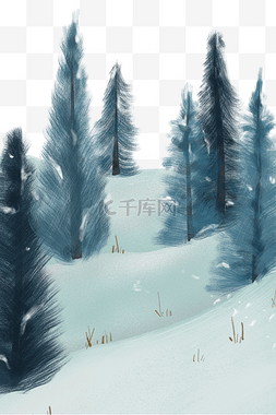 冬季雪地森林雪松松树