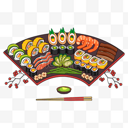 扇形食盘上的osechi ryori料理