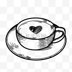线描咖啡豆图片_黑白线描咖啡杯插画元素