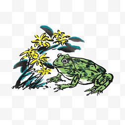 青蛙水墨风手绘插画