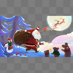 麋鹿雪橇圣诞老人图片_圣诞节圣诞平安夜圣诞树麋鹿雪人