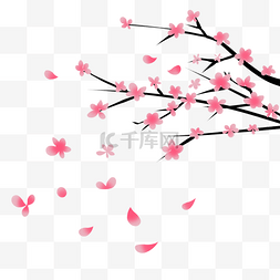 手绘桃花图片_粉红色手绘桃花枝花瓣装饰图案