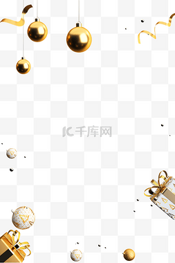 圣诞节边框图片_c4d金色圣诞节铃铛挂件边框