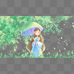 打雨伞图片_少女在树林打雨伞