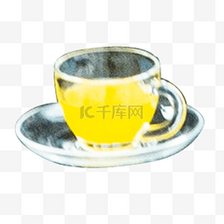 凉茶壶图片_实拍黄色饮品杯子茶托