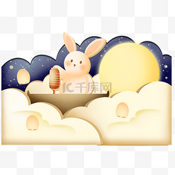 中秋剪纸兔子图片_中秋节夜空的玉兔