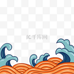 玉石海报素材图片_手绘国潮海浪边框