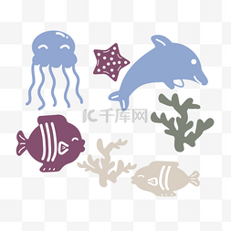 夏季卡通手绘海洋动物元素svg