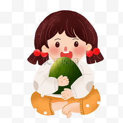 端午粽子叶子图片_卡通端午节吃粽子的女孩