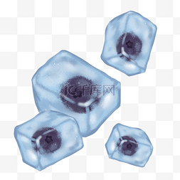 冰块方形图片_紫色方形冰冻夏季蓝莓冰块