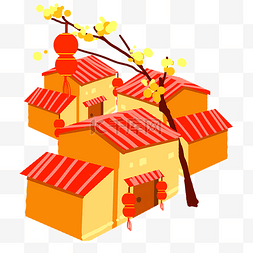 灯笼图片_新年春节红色房子