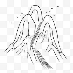 简笔画山图片_山水线描简笔画瀑布