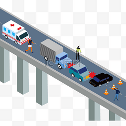 大桥图片_手绘卡通交通汽车碰撞插画