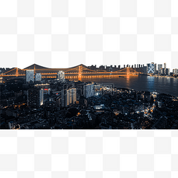 武汉鹦鹉洲长江大桥夜景大气航拍
