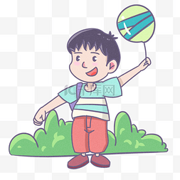 卡通小男孩气球图片_拿着气球的小男孩手绘插画