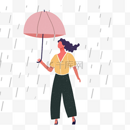 卡通刮风下雨图片_黄色下雨打伞人物插画