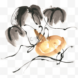 秋季的葫芦水墨画PNG免抠素材