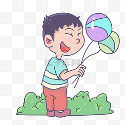 儿童节拿着气球的男孩手绘插画