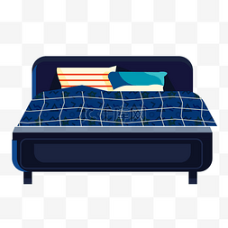 床图片_矢量扁平家居用品蓝色家具床